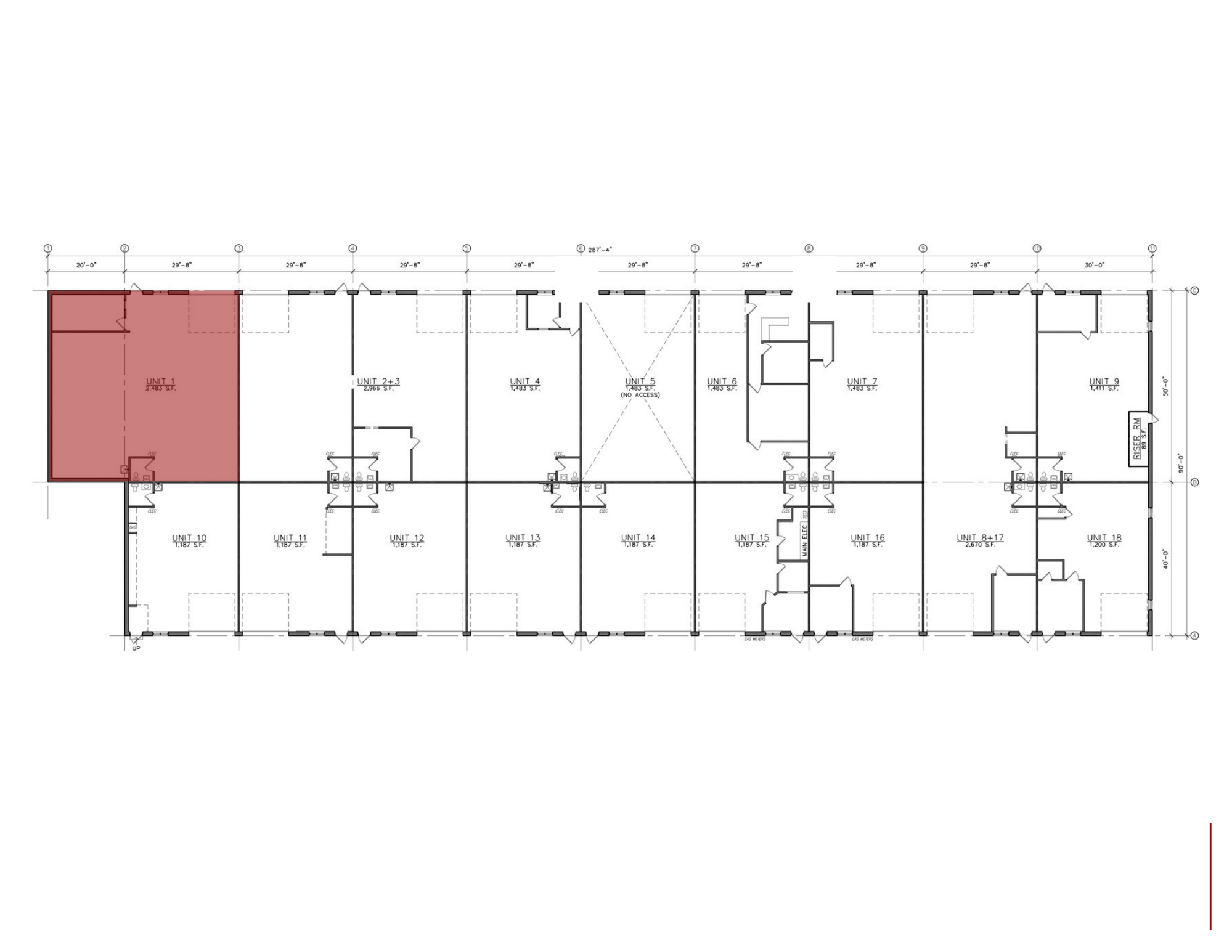 Floor plan layout of Welcome Square showing Unit 1